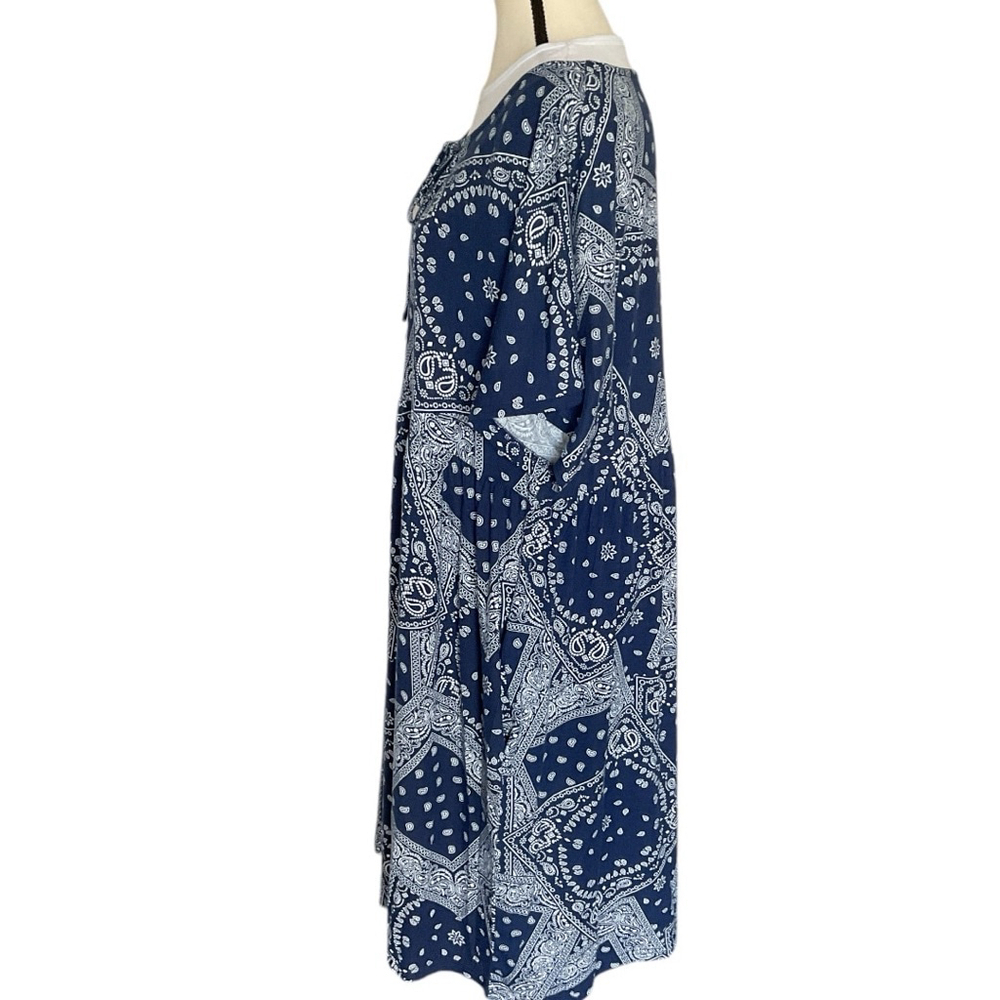Women's Suzanne Betro empire waist Blue & White Paisley patchwork Maxi Dress 3X - Picture 4 of 12